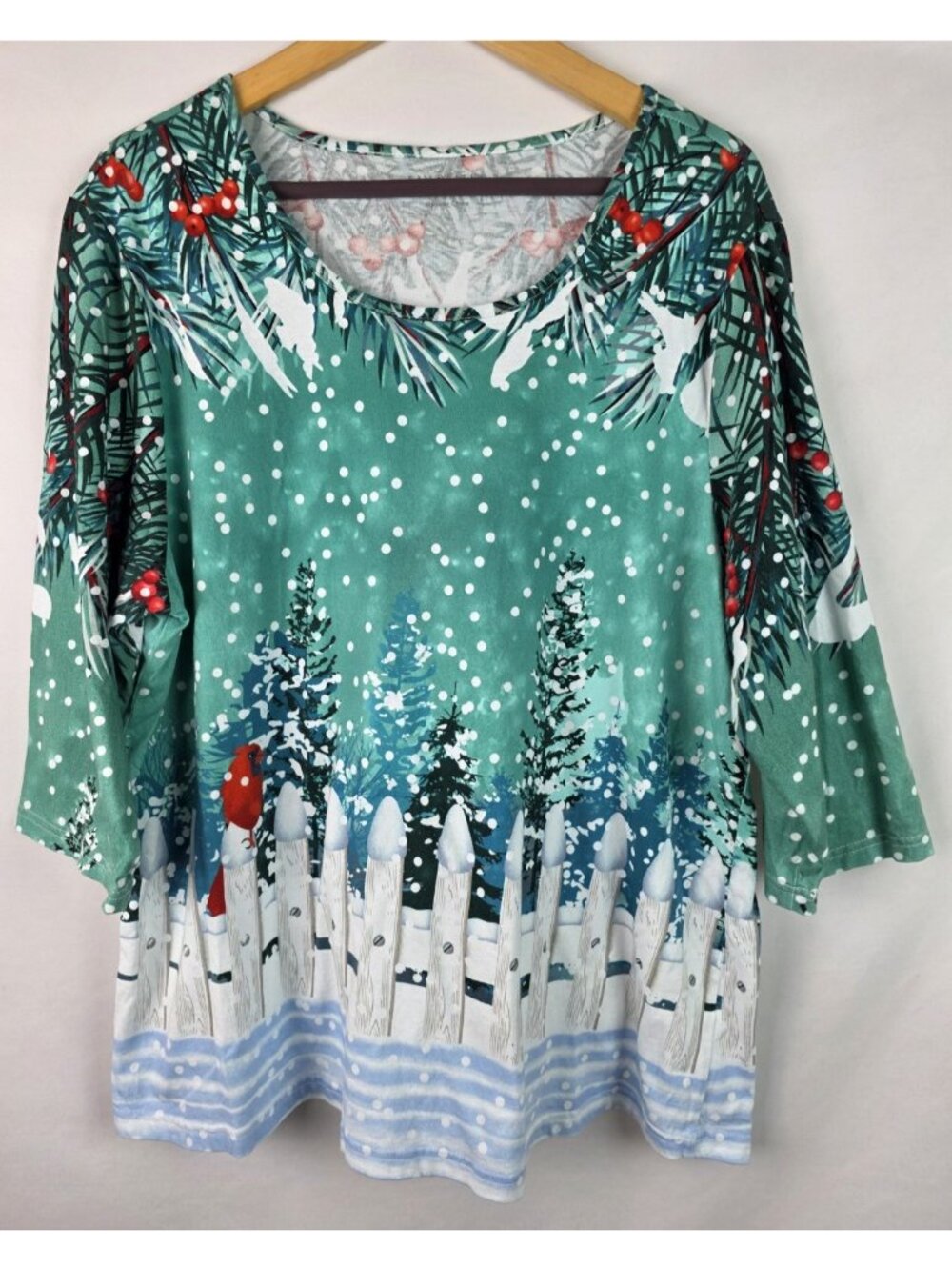 Catalog Favorite Christmas Shirt Womens Size 1X Red Cardinal Bird 3/4 Sleeve Top